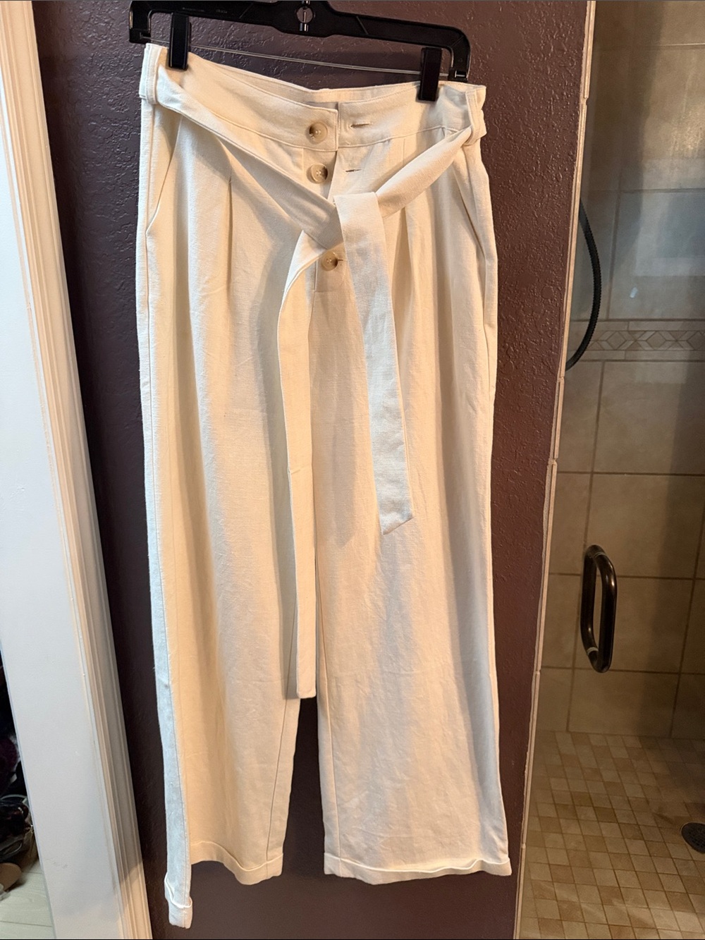 Wide Leg Tie-Waist Pants in Cream